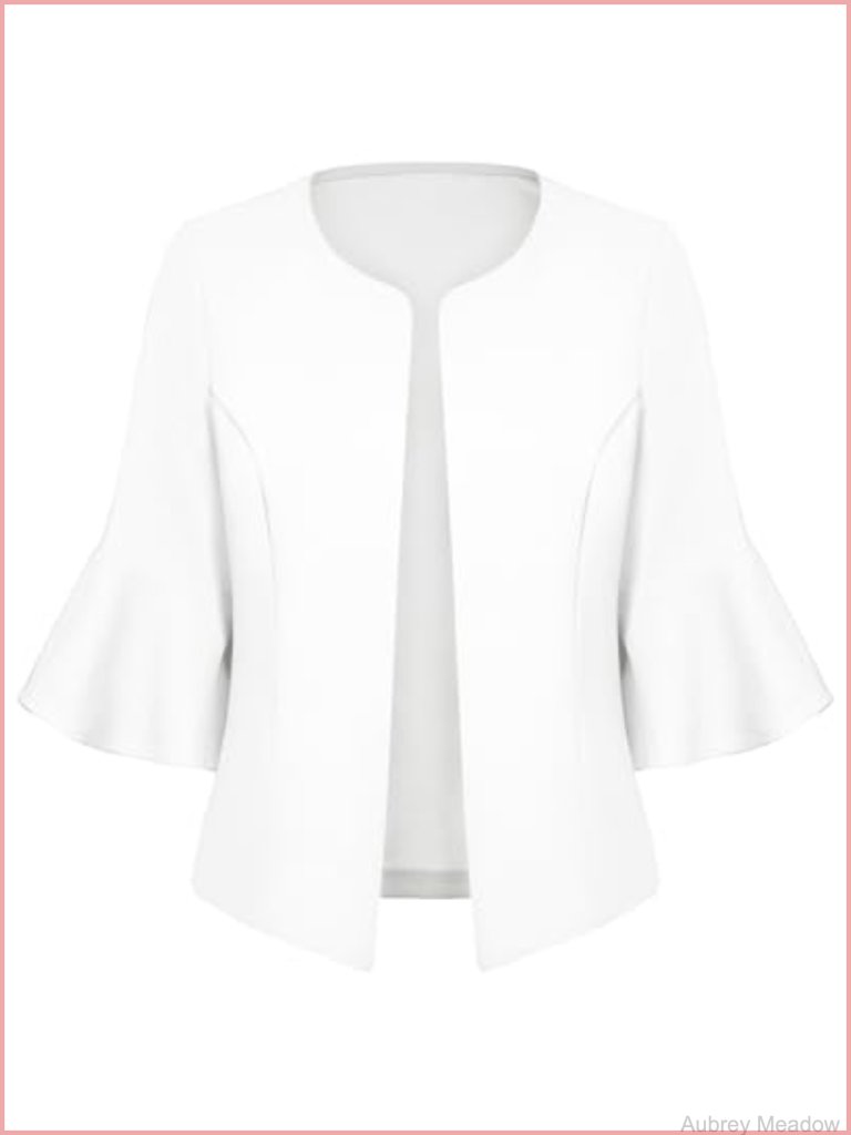 Collarless Cropped Flared 3/4 Sleeve Blazer Open Front Cardigan Jacket